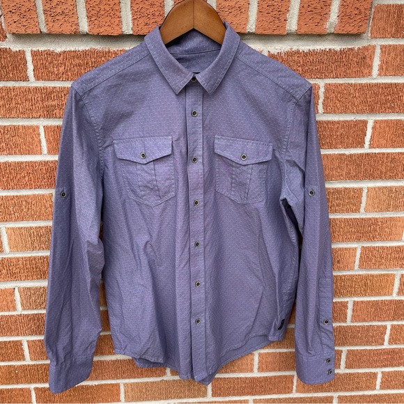 Prana Breathe Button Up Shirt Mens Small Purple Geometric Pockets RN#124977 - Picture 1 of 8